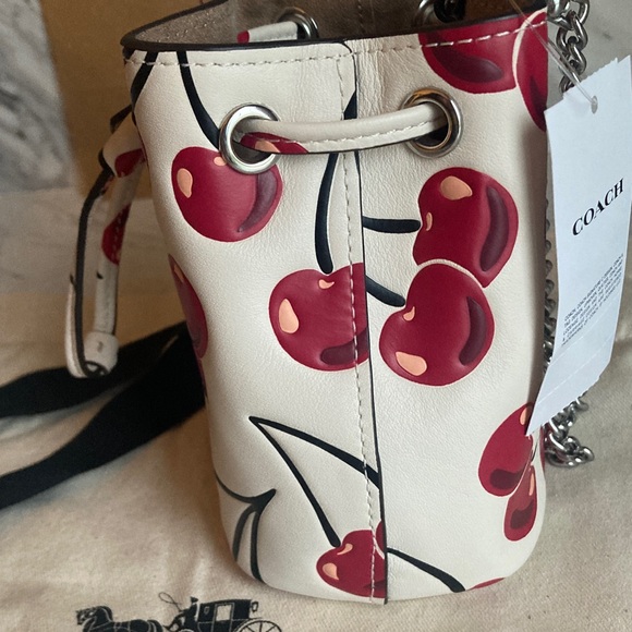 NWT Coach Cream Leather Mini Bucket Bag with Red Cherry Print - Picture 9 of 15